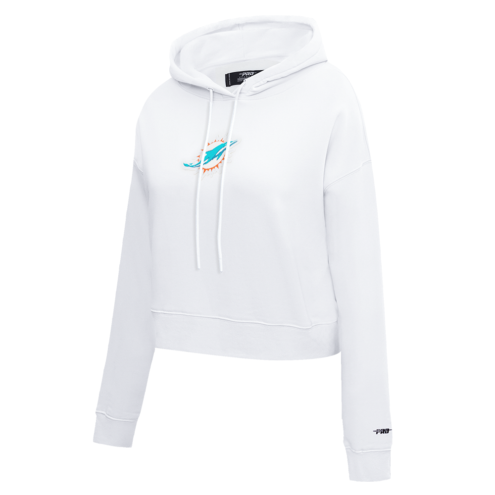 NFL MIAMI DOLPHINS CLASSIC WOMEN'S FLEECE CROPPED PULLOVER HOODIE (WHITE)