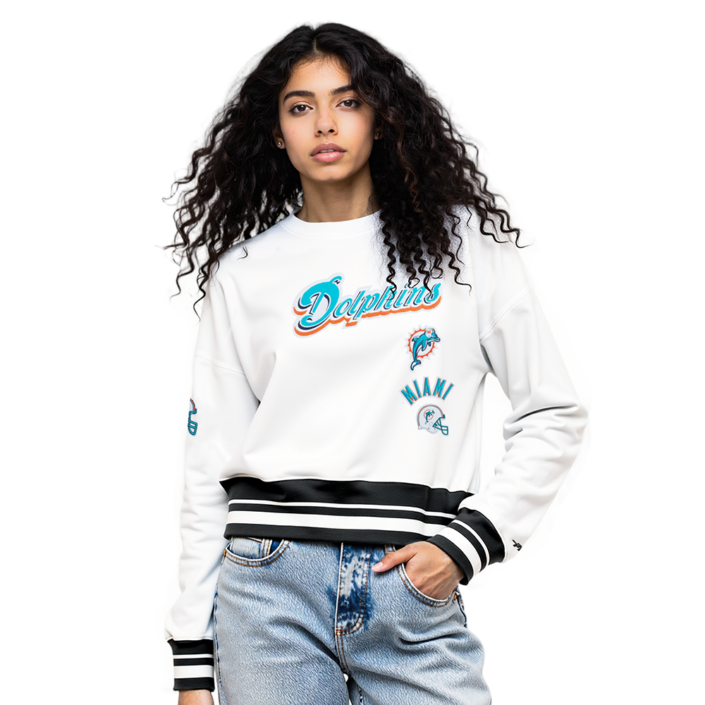 NFL MIAMI DOLPHINS RETRO CLASSIC WOMEN'S CREWNECK (WHITE/BLACK)