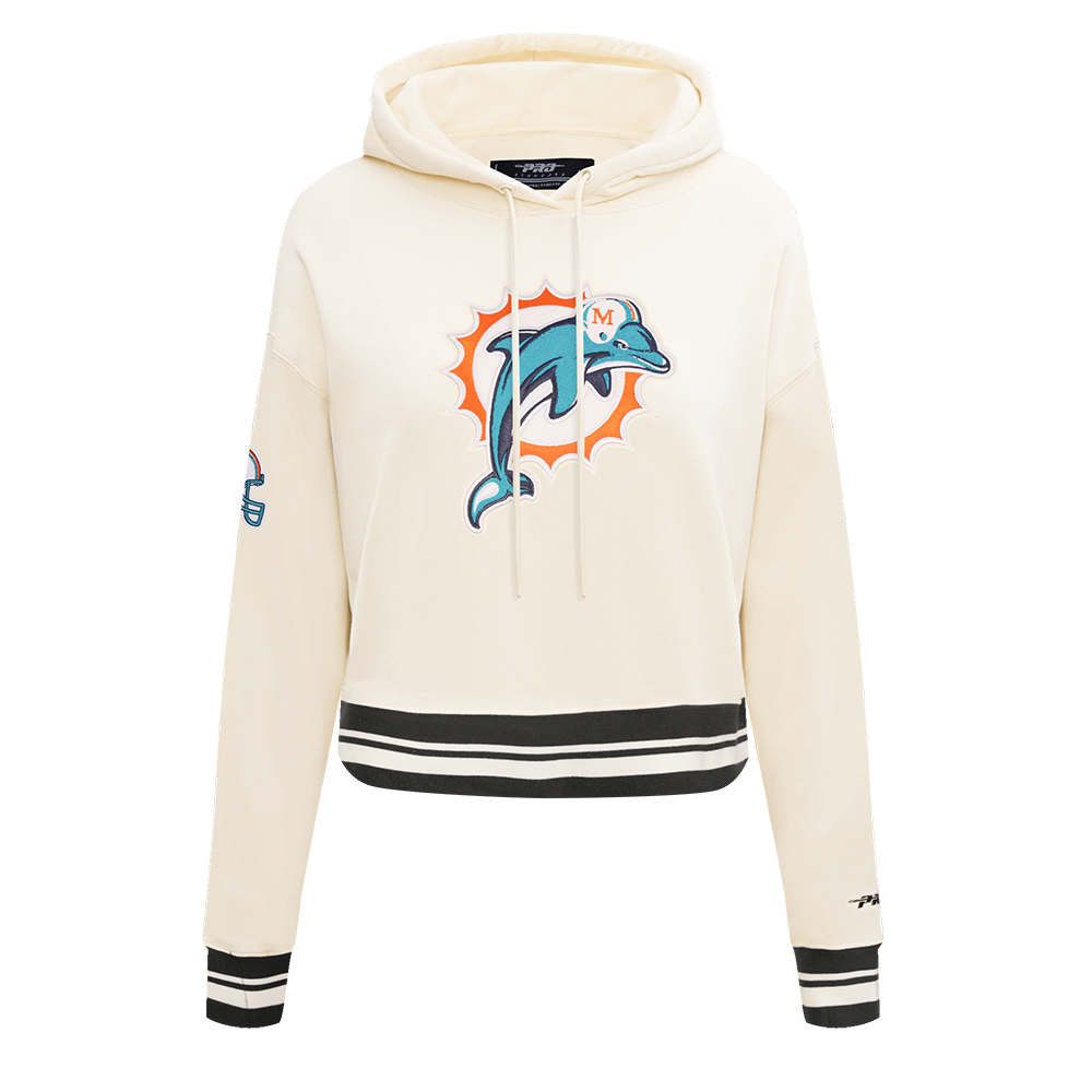NFL MIAMI DOLPHINS RETRO CLASSIC CHANDAIL À CAPUCHON COURT POUR FEMME (COQUILLE D'ŒUF/NOIR)