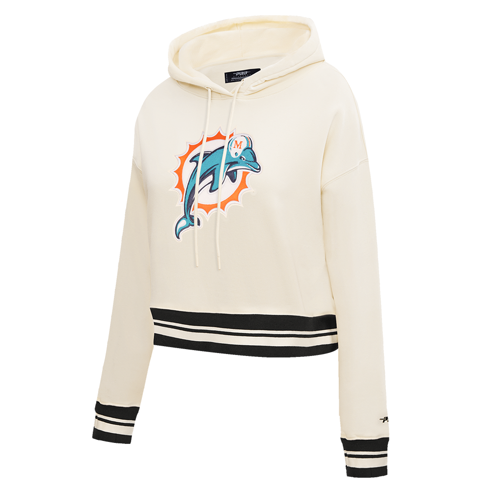 NFL MIAMI DOLPHINS RETRO CLASSIC WOMEN'S CROPPED PO HOODIE (EGGSHELL/BLACK)