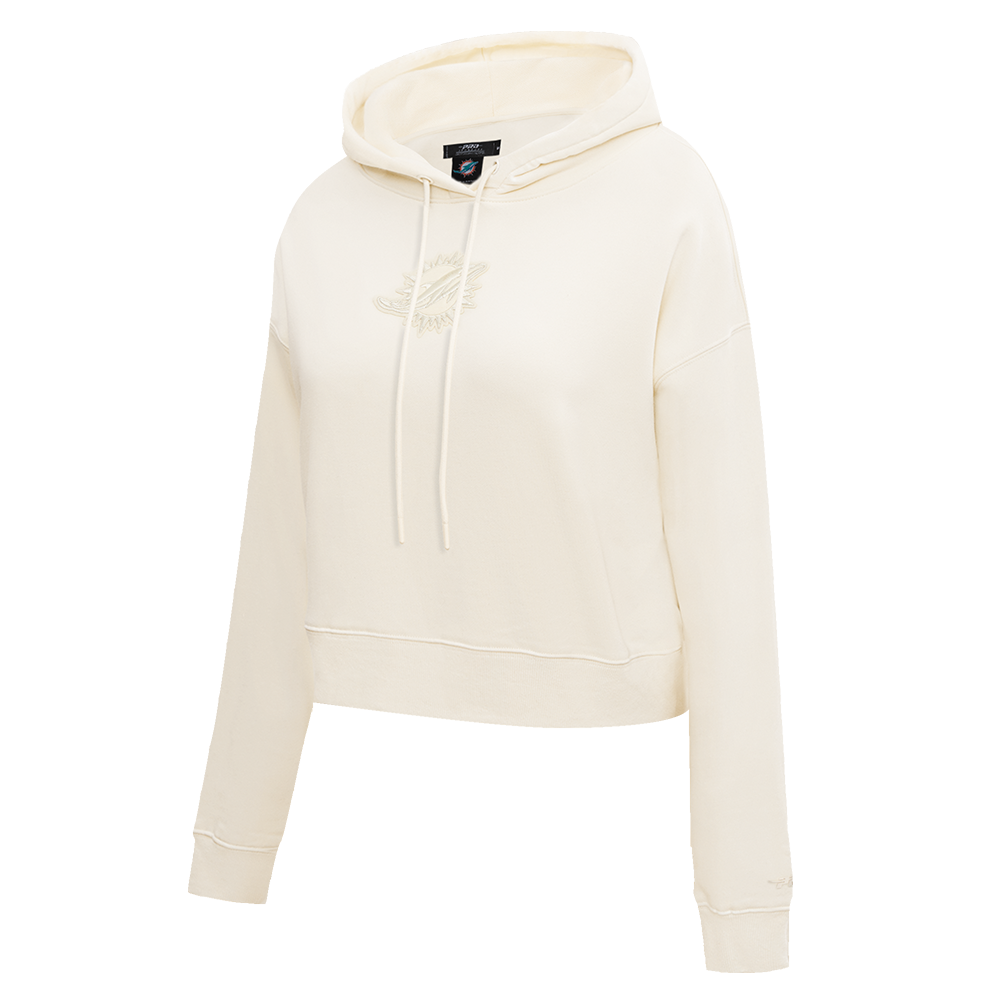 NFL MIAMI DOLPHINS NEUTRAL WOMEN'S CROPPED PULLOVER HOODIE (EGGSHELL)