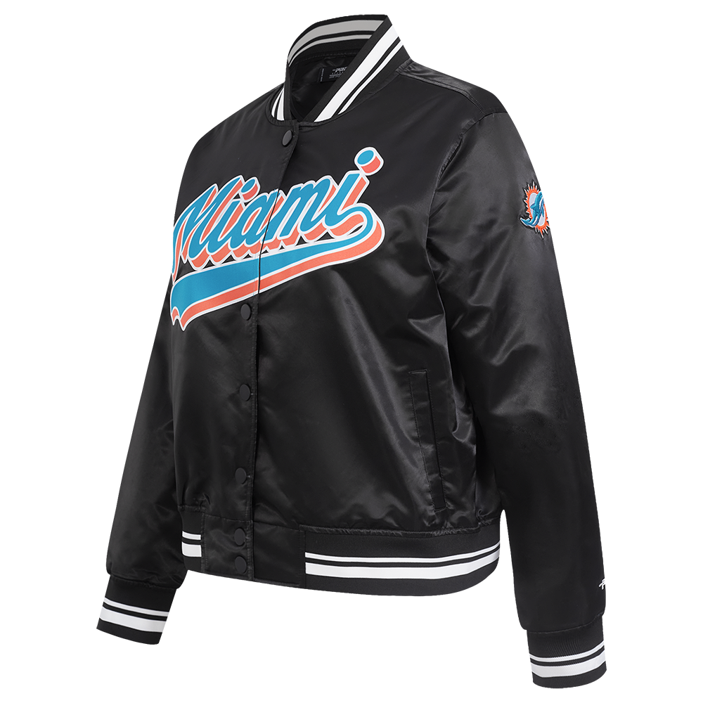 NFL MIAMI DOLPHINS SCRIPT TAIL BLOUSON EN SATIN POUR FEMME (NOIR)