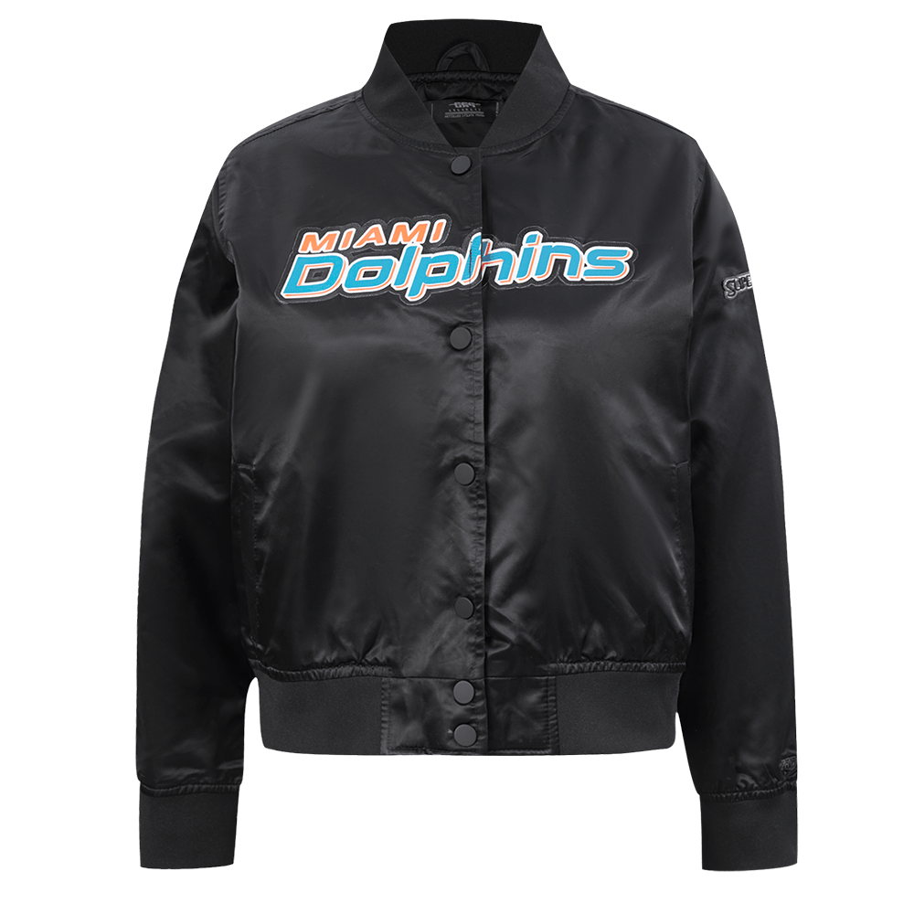 NFL MIAMI DOLPHINS CLASSIC WOMEN'S SATIN JACKET (BLACK)