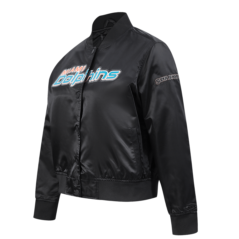 NFL MIAMI DOLPHINS CLASSIC WOMEN'S SATIN JACKET (BLACK)