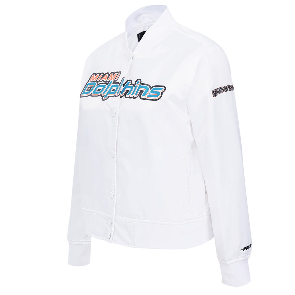 NFL MIAMI DOLPHINS CLASSIC BLOUSON EN SATIN POUR FEMME (BLANC)