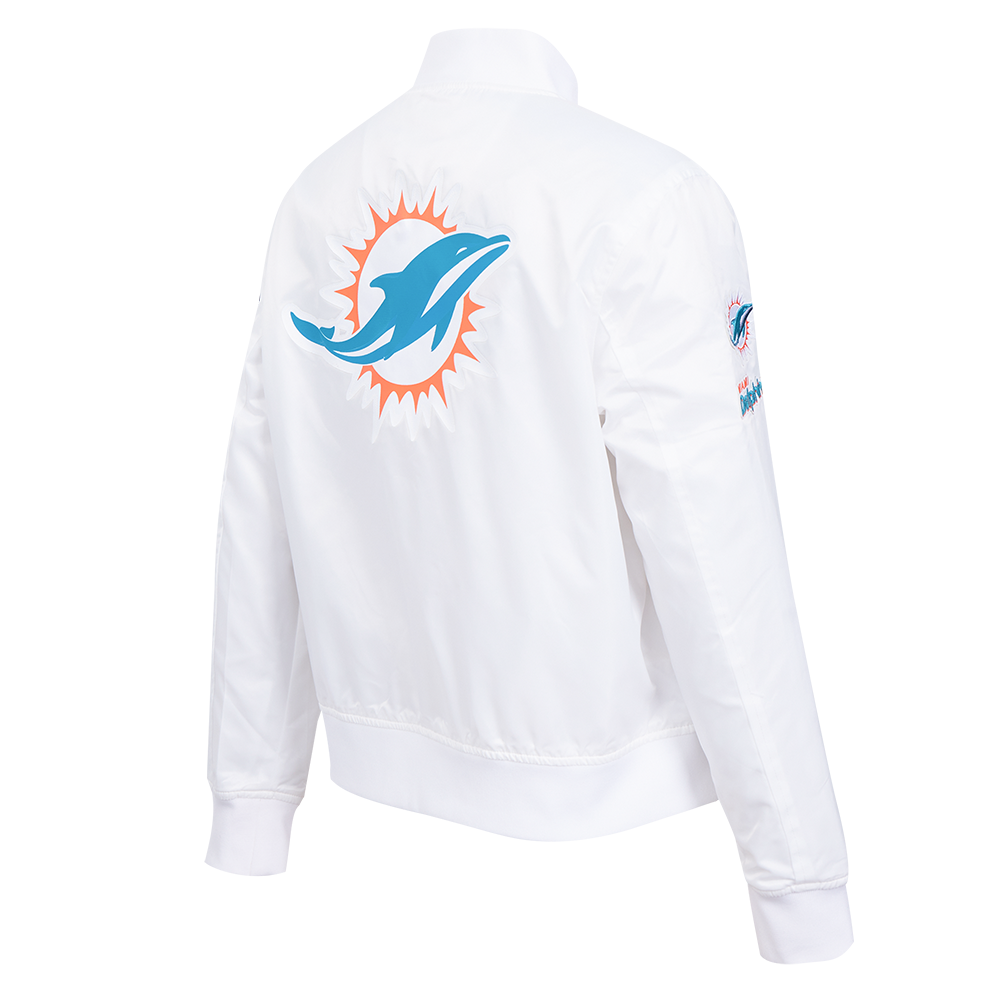 NFL MIAMI DOLPHINS CLASSIC BLOUSON EN SATIN POUR FEMME (BLANC)