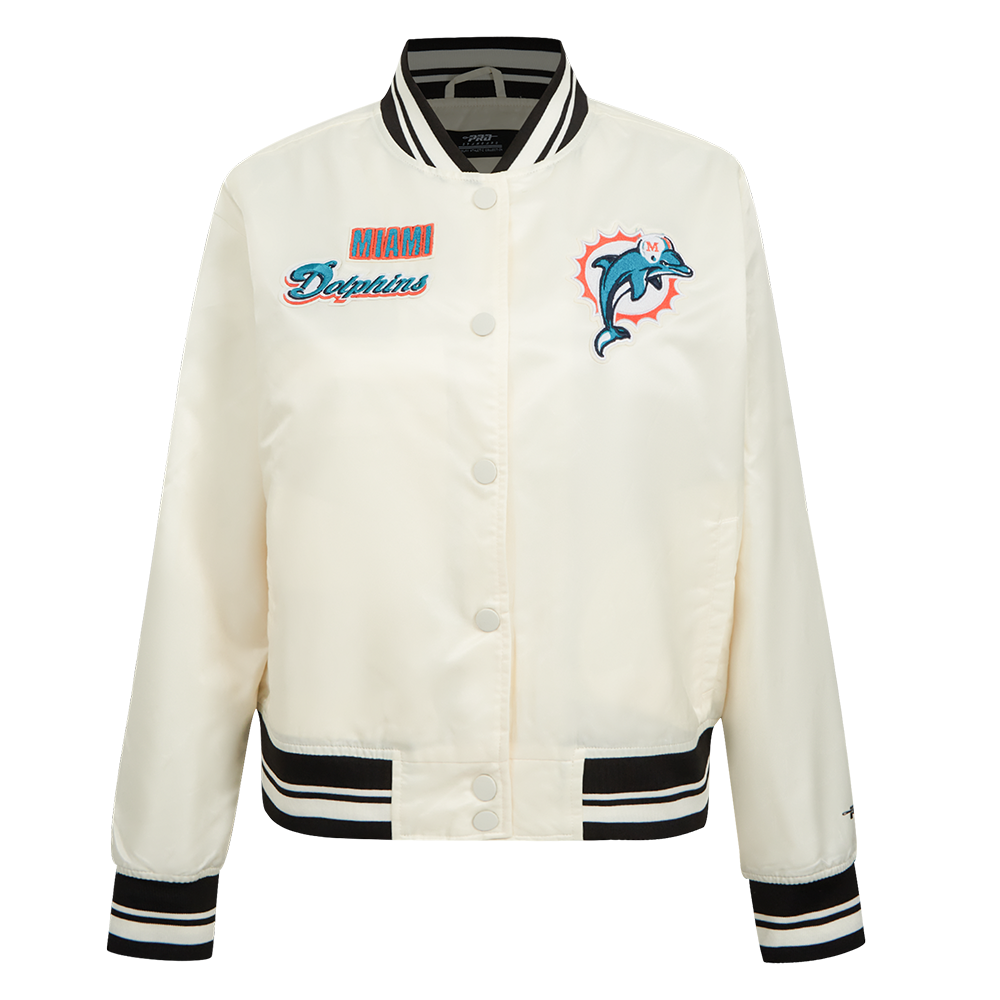NFL MIAMI DOLPHINS RETRO CLASSICS WOMEN'S SATIN JACKET (EGGSHELL/BLACK)