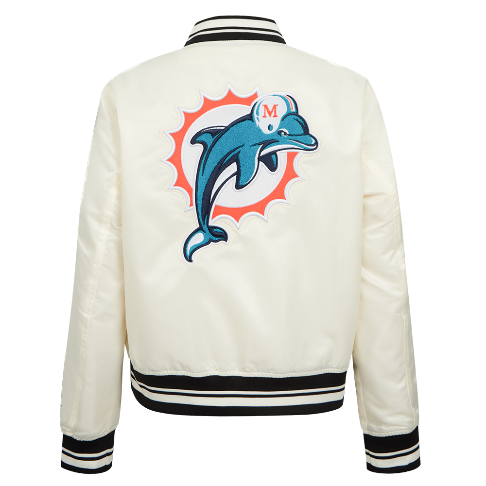 NFL MIAMI DOLPHINS RETRO CLASSICS WOMEN'S SATIN JACKET (EGGSHELL/BLACK)