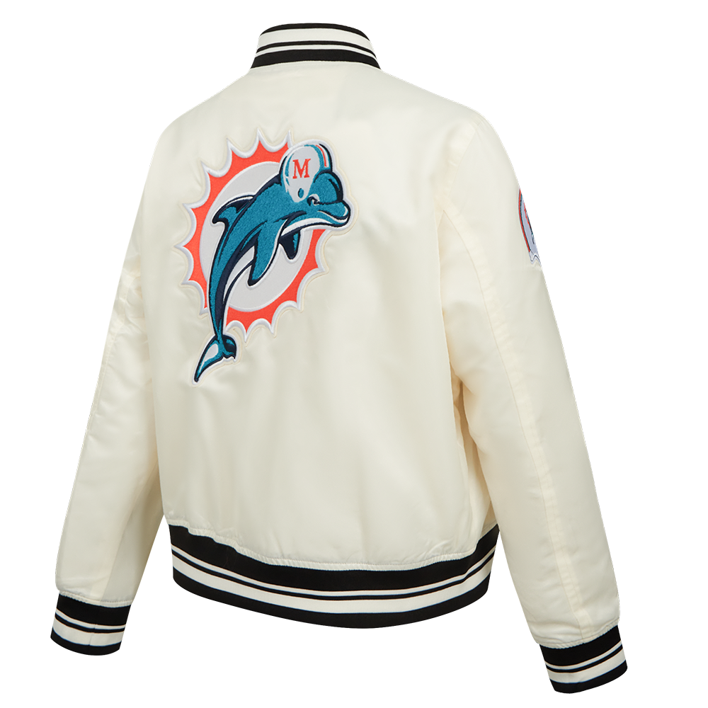 NFL MIAMI DOLPHINS RETRO CLASSICS WOMEN'S SATIN JACKET (EGGSHELL/BLACK)