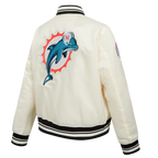 NFL MIAMI DOLPHINS RETRO CLASSICS WOMEN'S SATIN JACKET (EGGSHELL/BLACK)