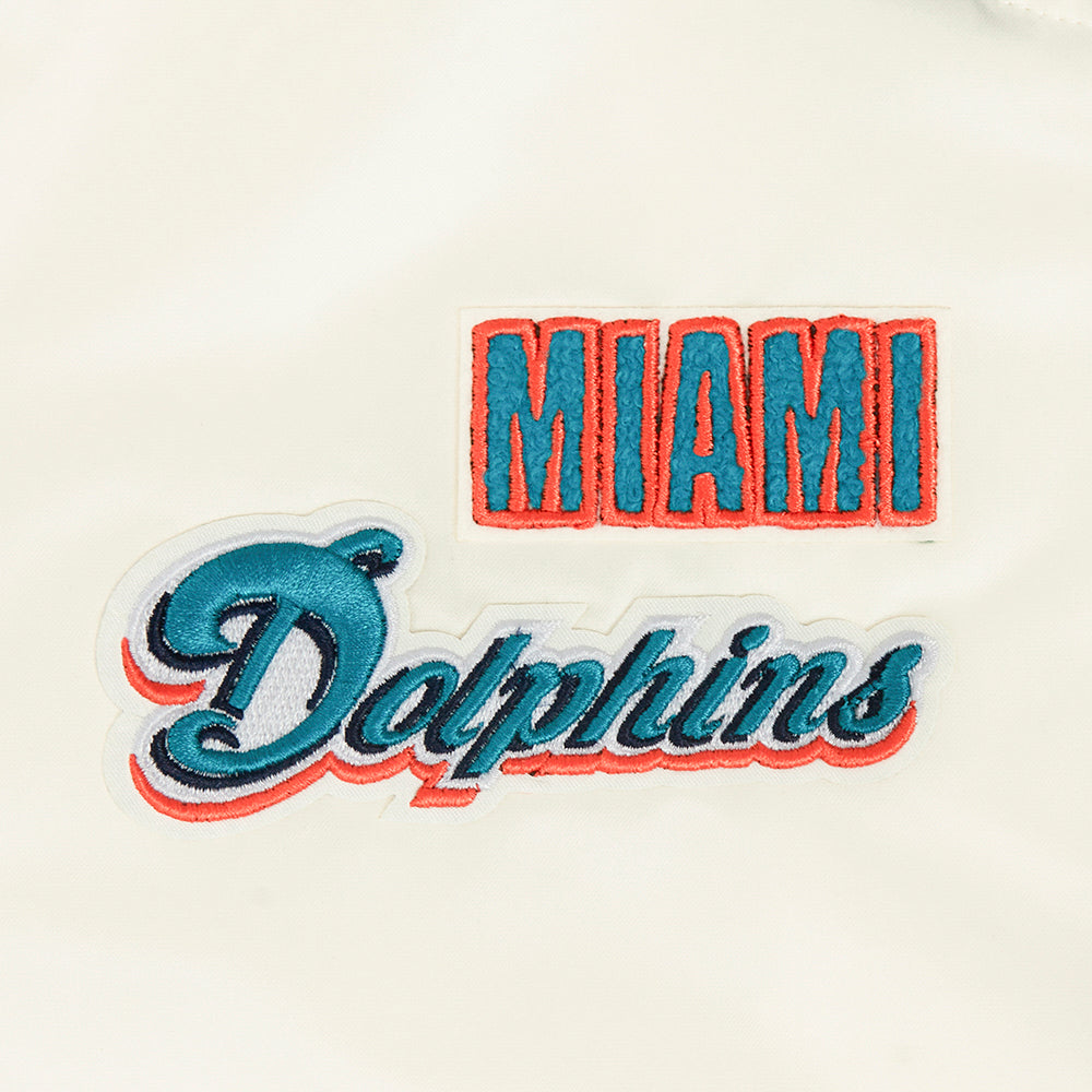 NFL MIAMI DOLPHINS RETRO CLASSICS WOMEN'S SATIN JACKET (EGGSHELL/BLACK)