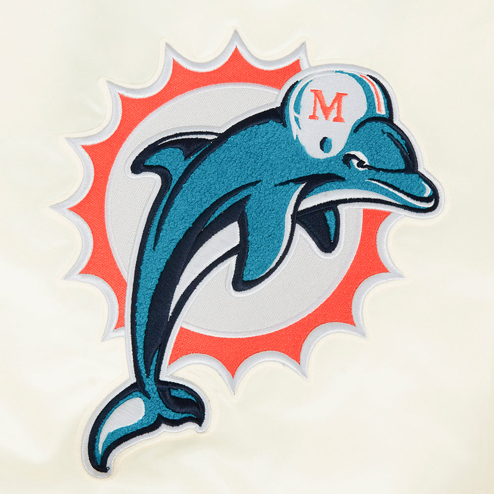 NFL MIAMI DOLPHINS RETRO CLASSICS WOMEN'S SATIN JACKET (EGGSHELL/BLACK)