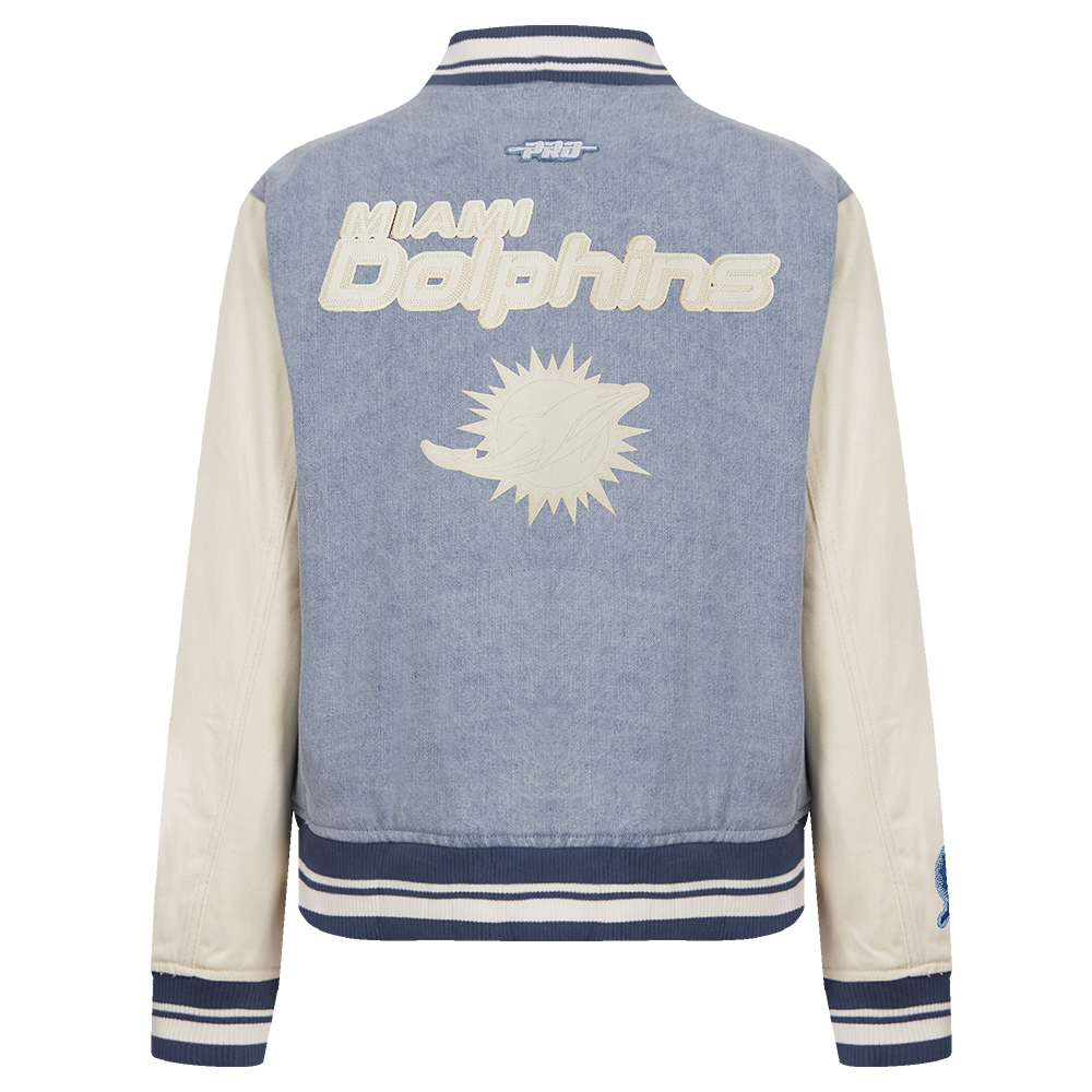 NFL MIAMI DOLPHINS VARSITY BLUES BLOUSON COLLÉGIAL EN DENIM POUR FEMME (DENIM/LIN)