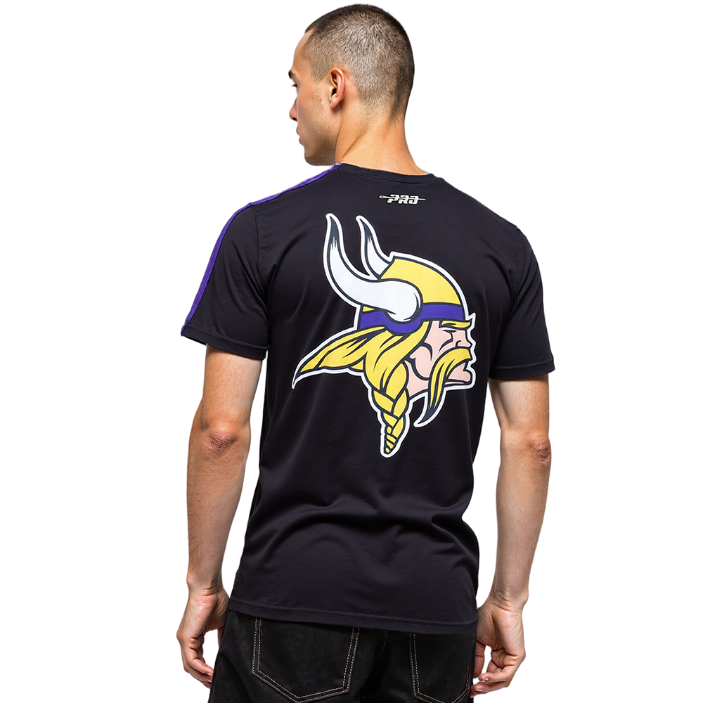 NFL MINNESOTA VIKINGS CLASSIC MESH T-SHIRT EN JERSEY SIMPLE À RAYURES POUR HOMME (NOIR/VIOLET)