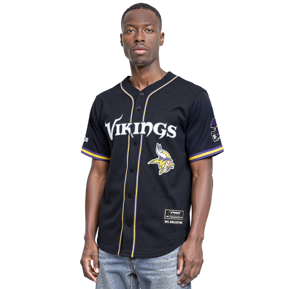 NFL MINNESOTA VIKINGS CLASSIC MAILLOT À BOUTONS EN FILET POUR HOMME (NOIR/VIOLET)