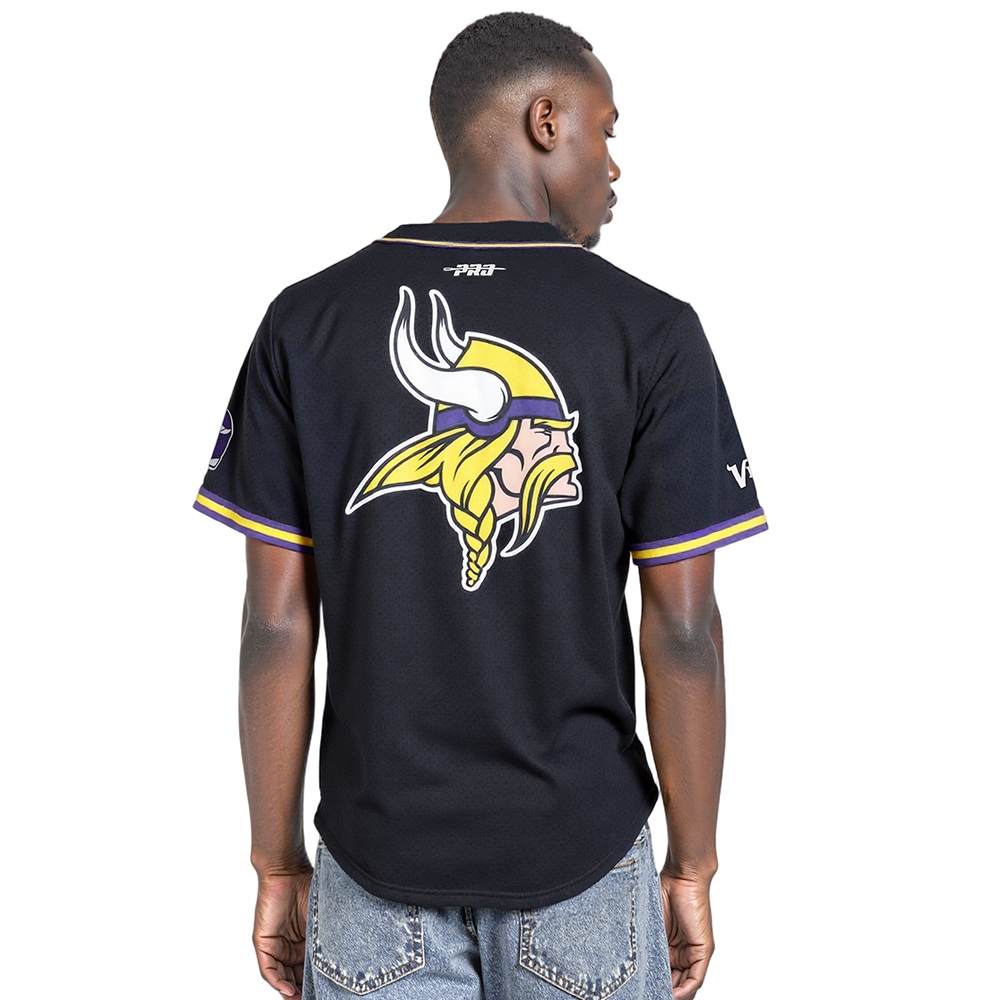 NFL MINNESOTA VIKINGS CLASSIC MEN'S MESH BUTTON DOWN JERSEY (BLACK/PURPLE)