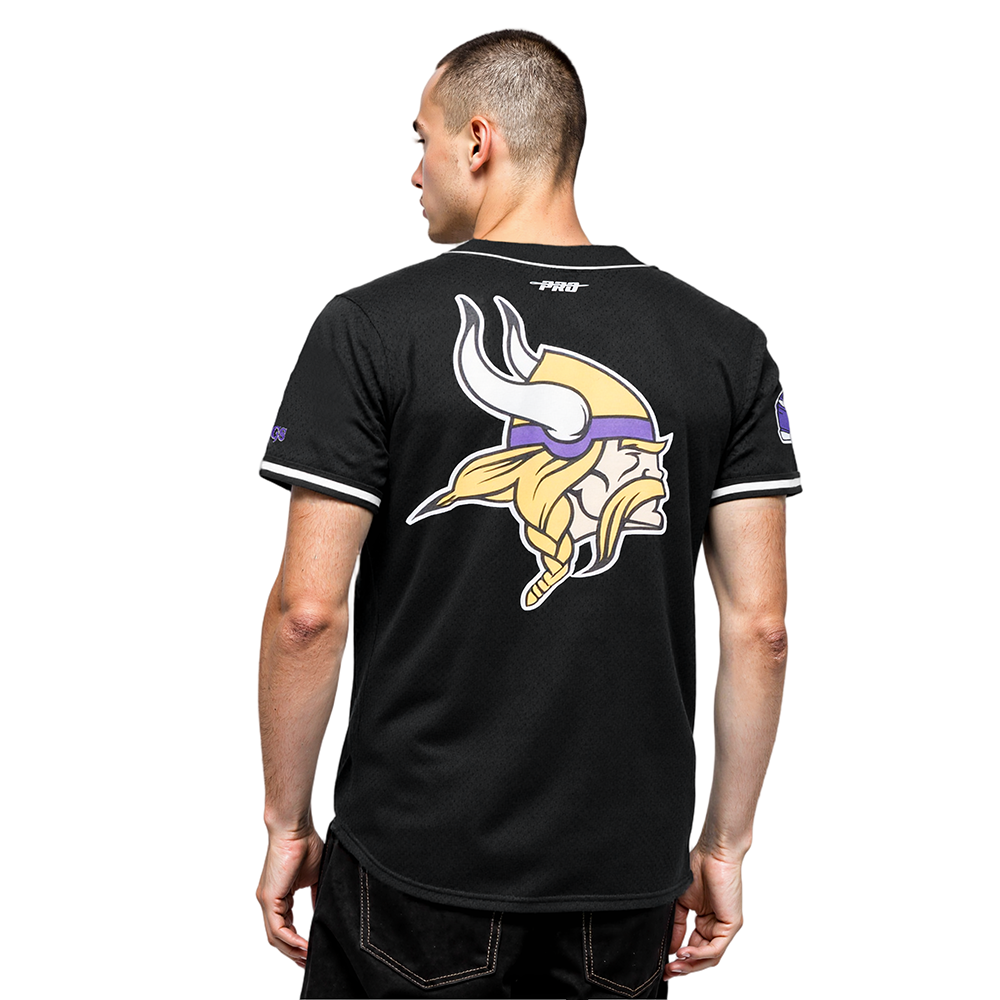 NFL MINNESOTA VIKINGS SCRIPT TAIL MEN'S MESH BUTTON DOWN SHIRT (BLACK)