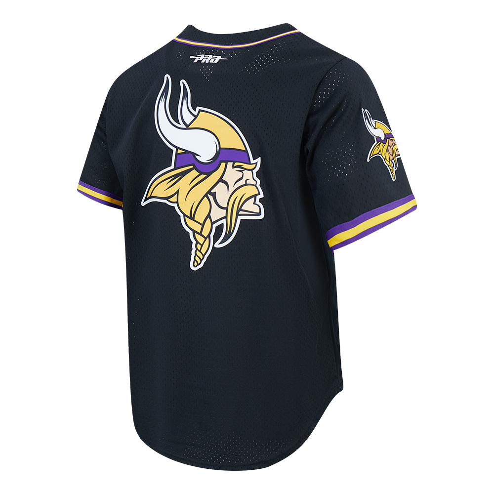 NFL MINNESOTA VIKINGS JJ MCCARTHY #9 CLASSIC MESH PNN CHEMISE BOUTONNÉE EN FILET POUR HOMME (NOIR/VIOLET)