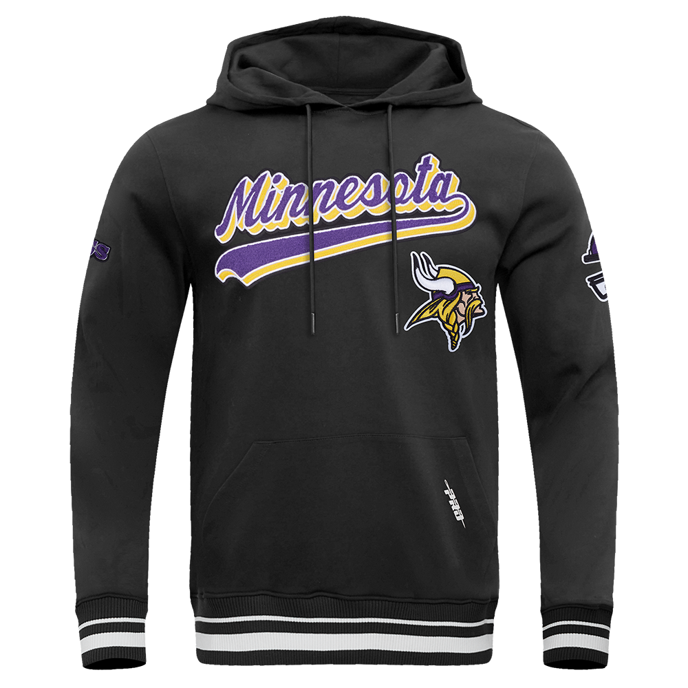 NFL MINNESOTA VIKINGS SCRIPT TAIL CHANDAIL À CAPUCHON EN MOLLETON CÔTELÉ POUR HOMME (NOIR)