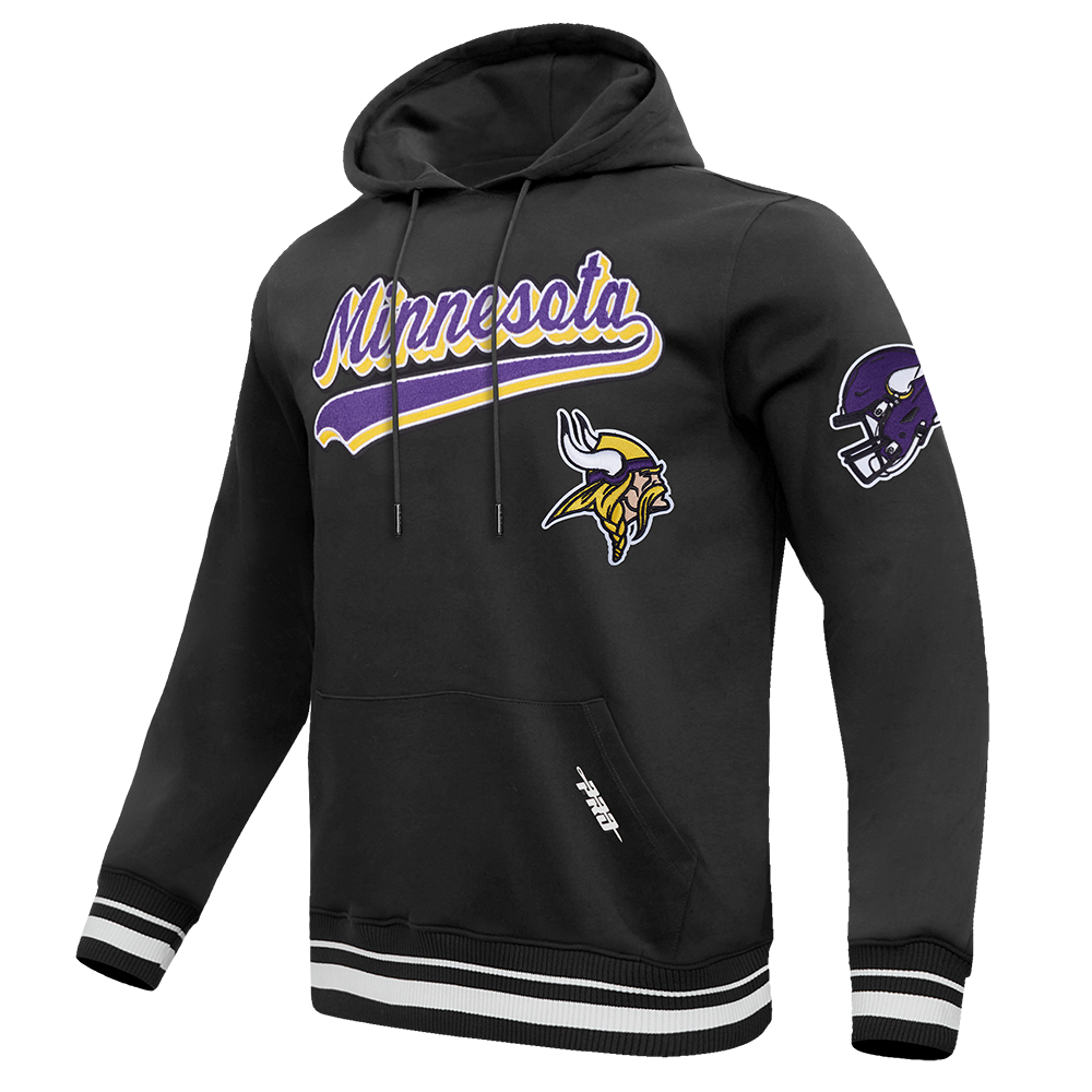 NFL MINNESOTA VIKINGS SCRIPT TAIL MEN'S RIB FLC PO HOODIE (BLACK)