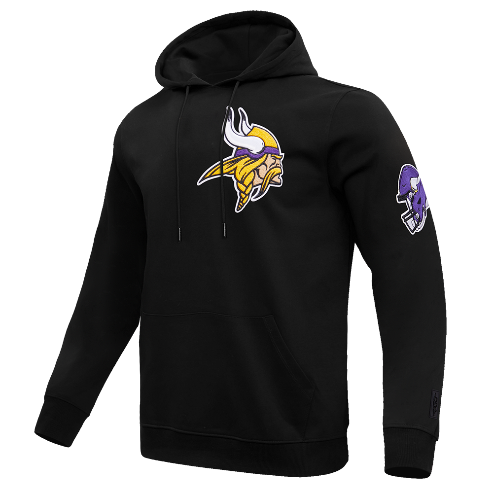 NFL MINNESOTA VIKINGS CLASSIC CHENILLE MEN'S DOUBLE KNIT PULLOVER HOODIE (BLACK)