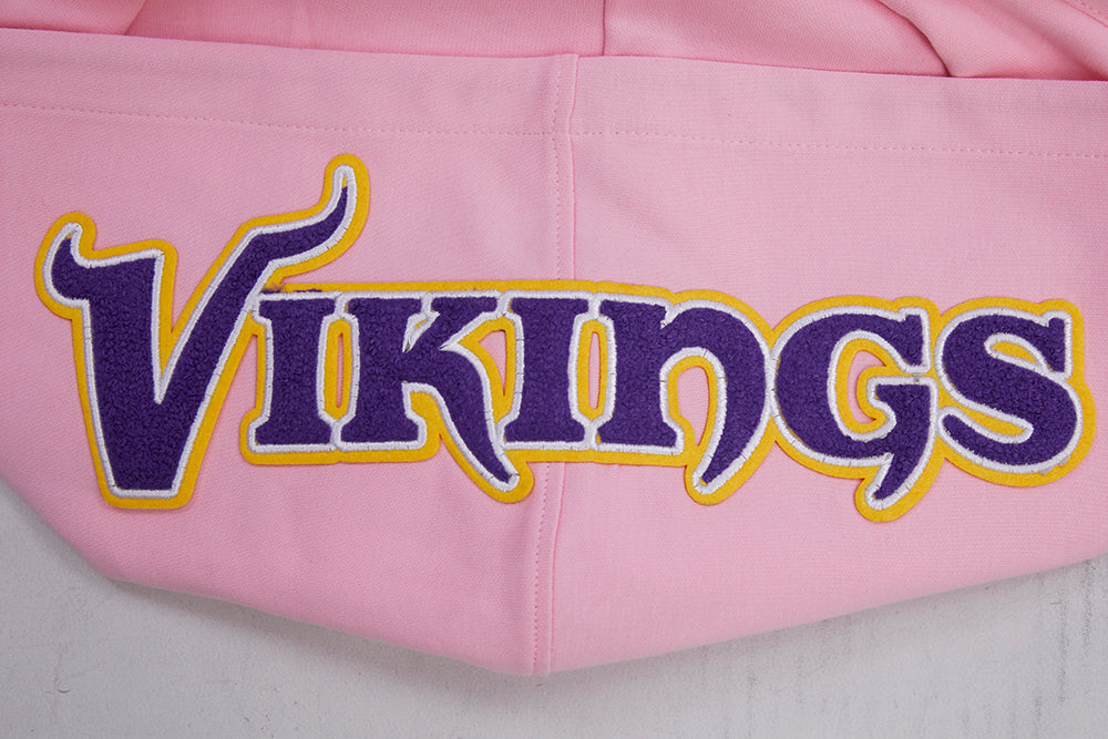 NFL MINNESOTA VIKINGS CLASSIC CHENILLE CHANDAIL À CAPUCHON EN MAILLE DOUBLE (ROSE)