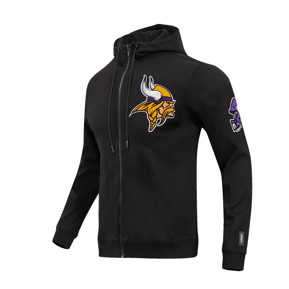 NFL MINNESOTA VIKINGS CLASSIC CHENILLE MEN'S FZ PO HOODIE (BLACK)