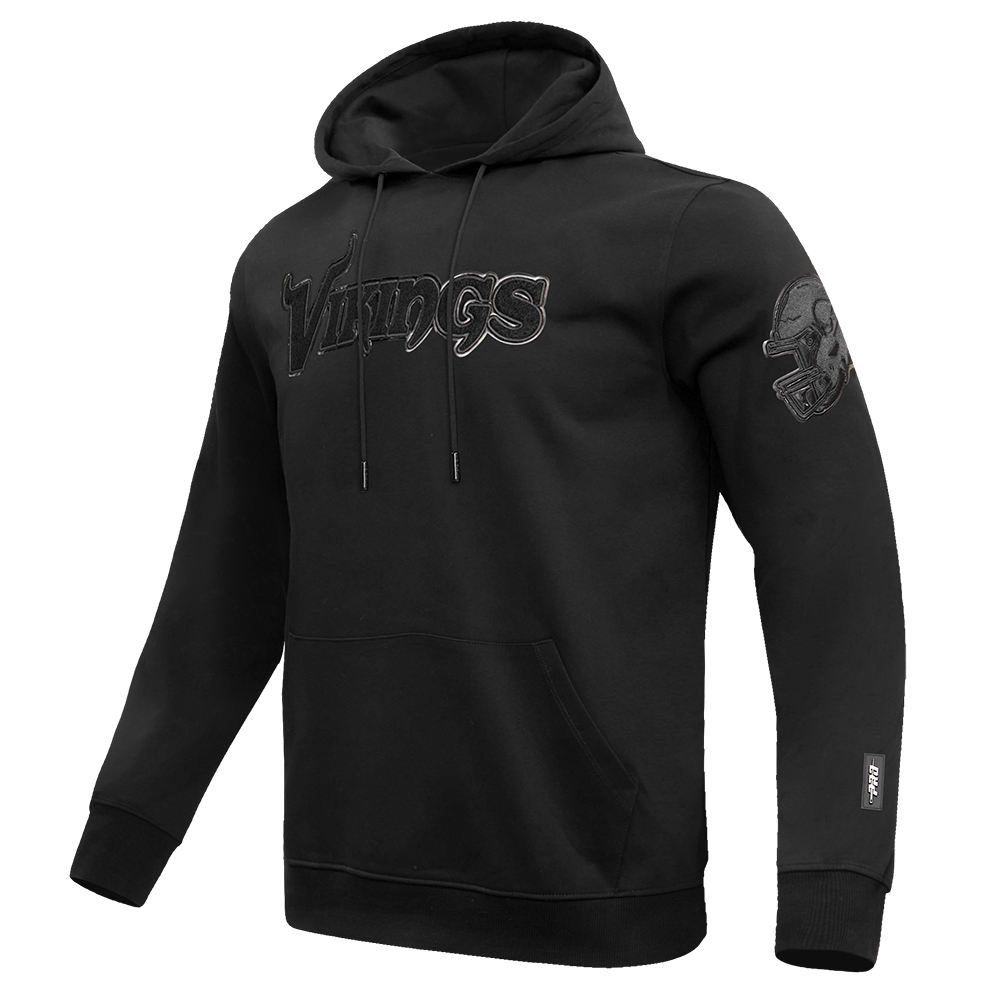 NFL MINNESOTA VIKINGS TRIPLE BLACK MEN'S DOUBLE KNIT PULLOVER HOODIE (TRIPLE BLACK MEN'S)