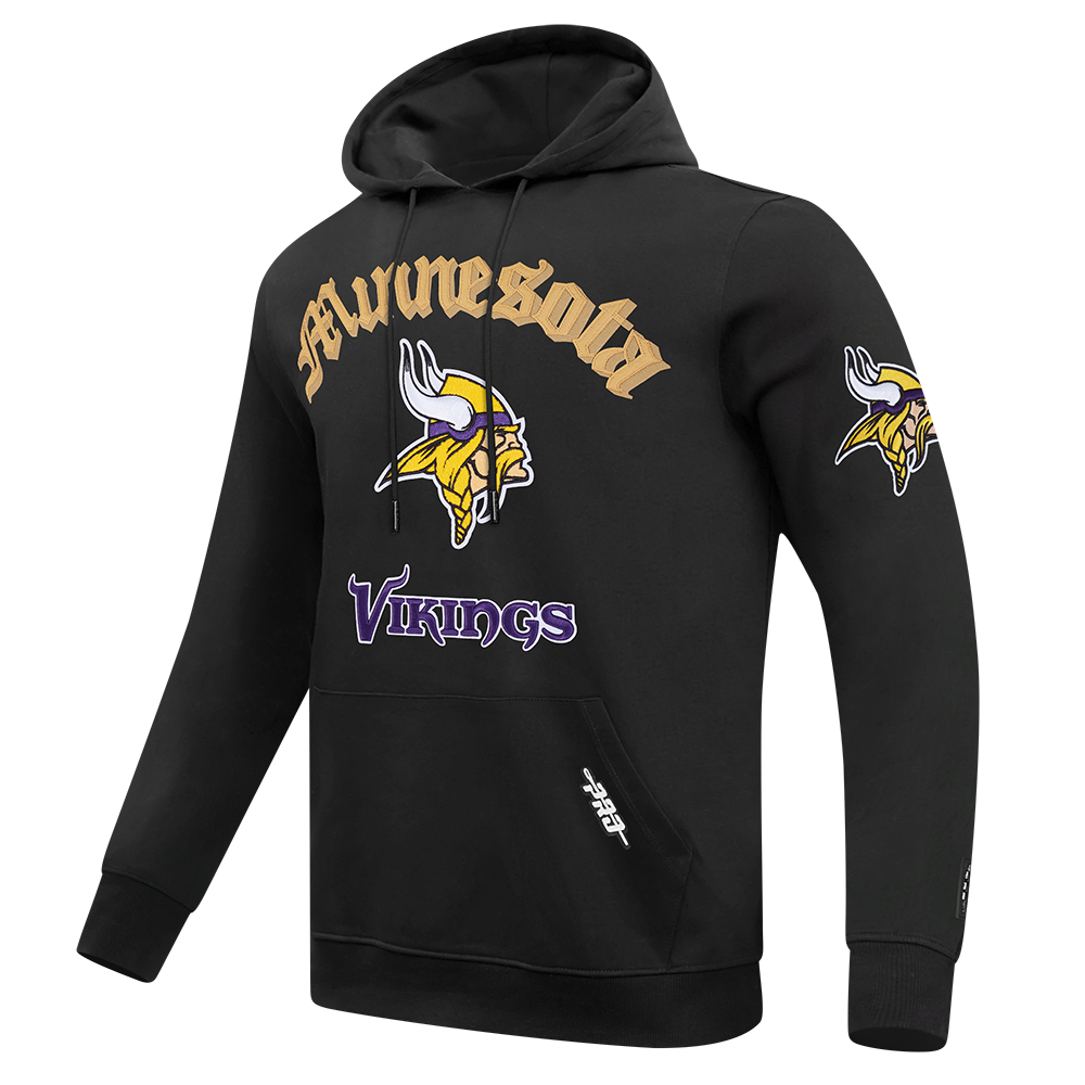 NFL MINNESOTA VIKINGS OLD ENGLISH MEN'S PO HOODIE (BLACK)
