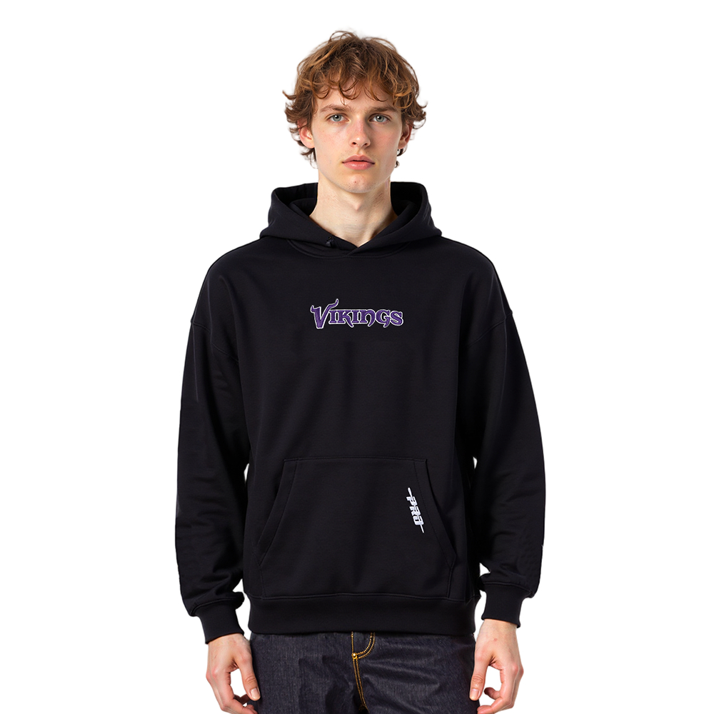 NFL MINNESOTA VIKINGS WINGSPAN MEN'S DROP SHOULDER FLC PO HOODIE (BLACK)