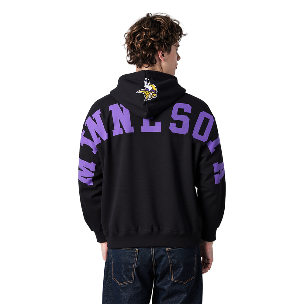 NFL MINNESOTA VIKINGS WINGSPAN MEN'S DROP SHOULDER FLC PO HOODIE (BLACK)