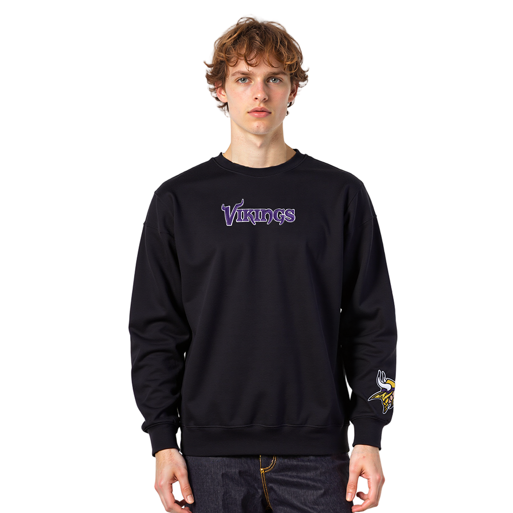 NFL MINNESOTA VIKINGS WINGSPAN CHANDAIL À COL ROND EN MOLLETON À ÉPAULES TOMBANTES POUR HOMME (NOIR)