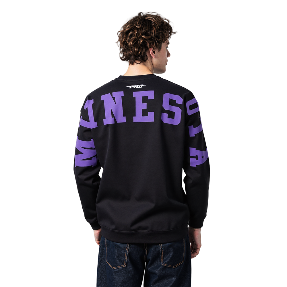 NFL MINNESOTA VIKINGS WINGSPAN MEN'S DROP SHOULDER FLC CREWNECK (BLACK)