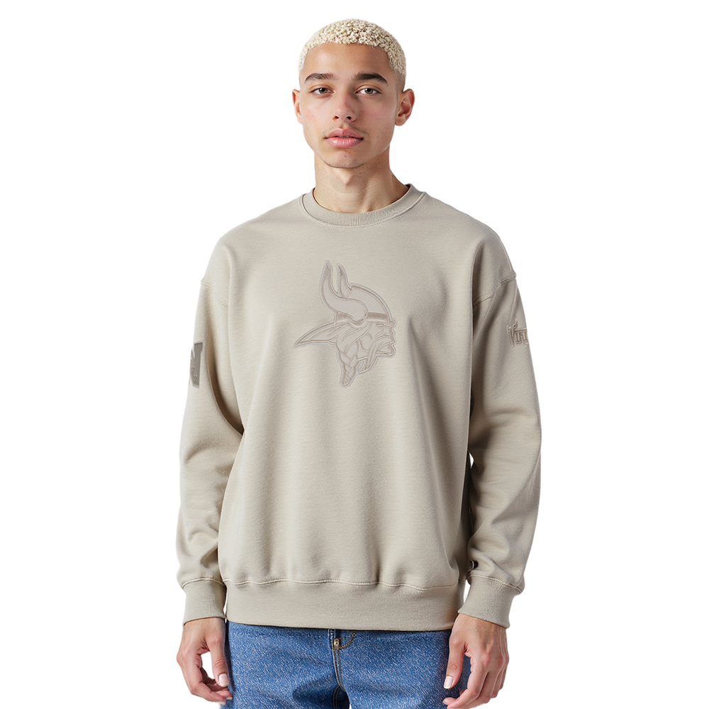 NFL MINNESOTA VIKINGS NEUTRAL MEN'S DROP SHOULDER FLC CREWNECK (TAUPE)