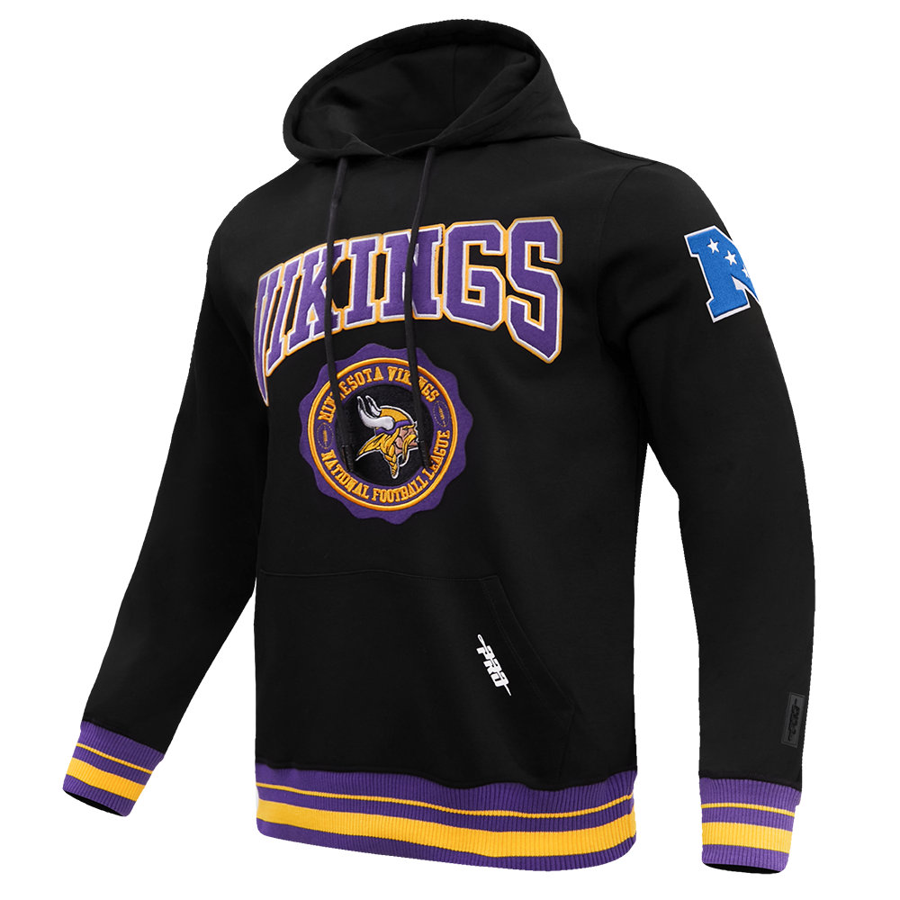 NFL MINNESOTA VIKINGS CREST EMBLEM MEN'S RIB PO HOODIE (BLACK/PURPLE)