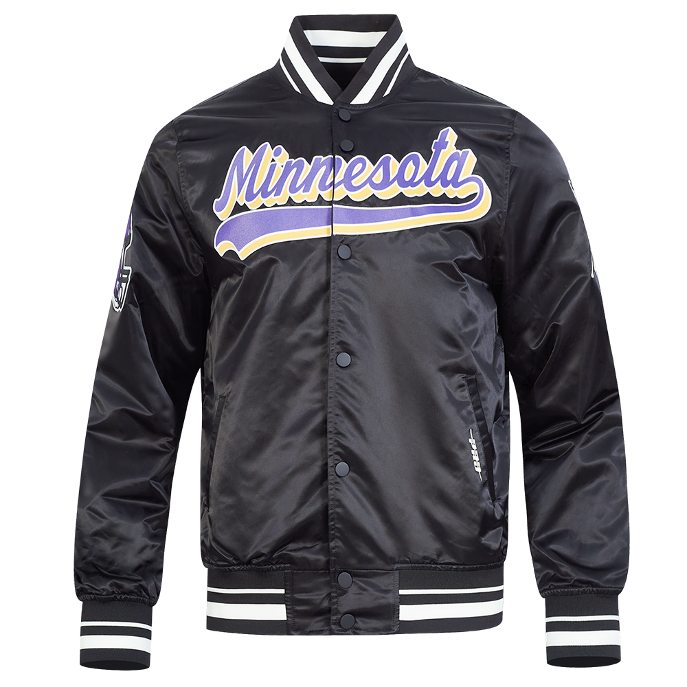 NFL MINNESOTA VIKINGS SCRIPT TAIL BLOUSON EN SATIN POUR HOMME (NOIR)
