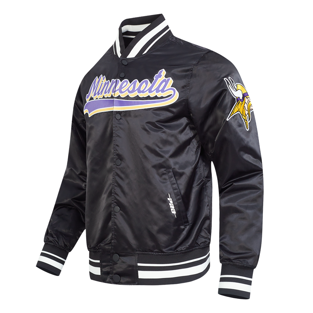 NFL MINNESOTA VIKINGS SCRIPT TAIL BLOUSON EN SATIN POUR HOMME (NOIR)