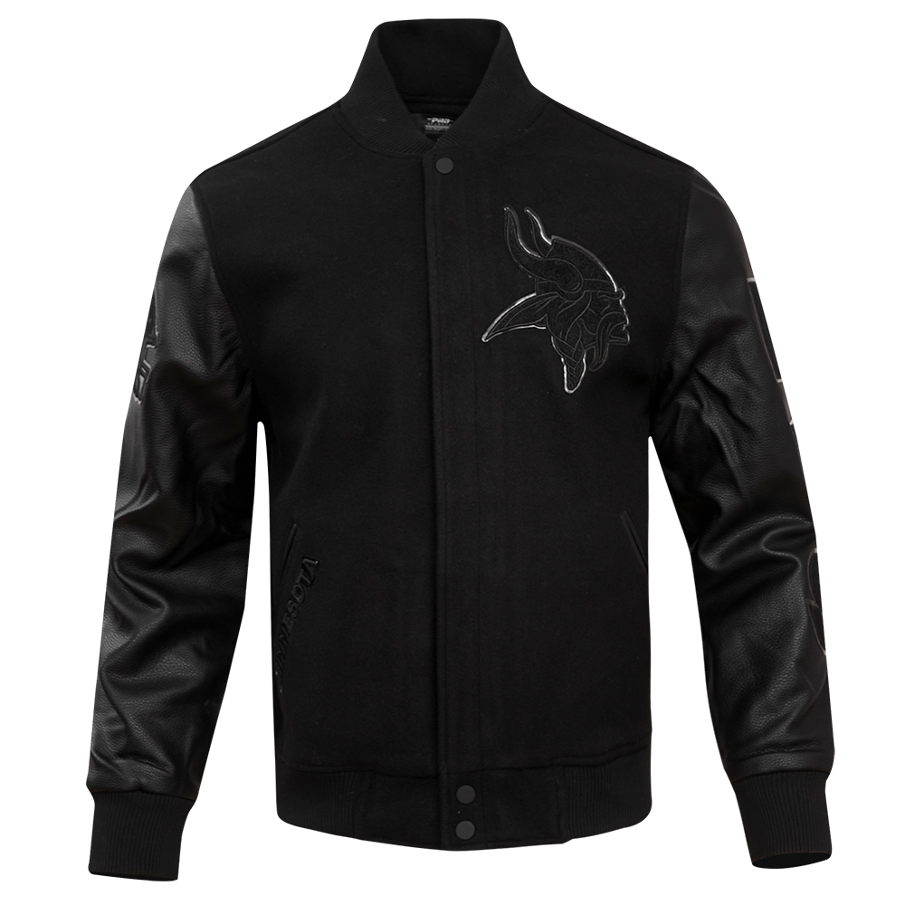 NFL MINNESOTA VIKINGS TRIPLE BLACK MEN'S WOOL VARSITY JACKET (TRIPLE BLACK MEN'S)