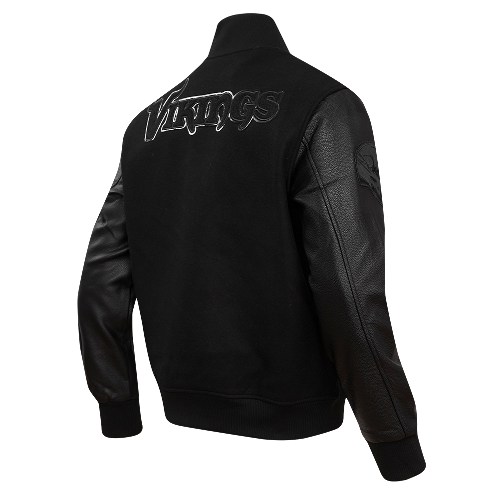 NFL MINNESOTA VIKINGS TRIPLE BLACK MEN'S WOOL VARSITY JACKET (TRIPLE BLACK MEN'S)