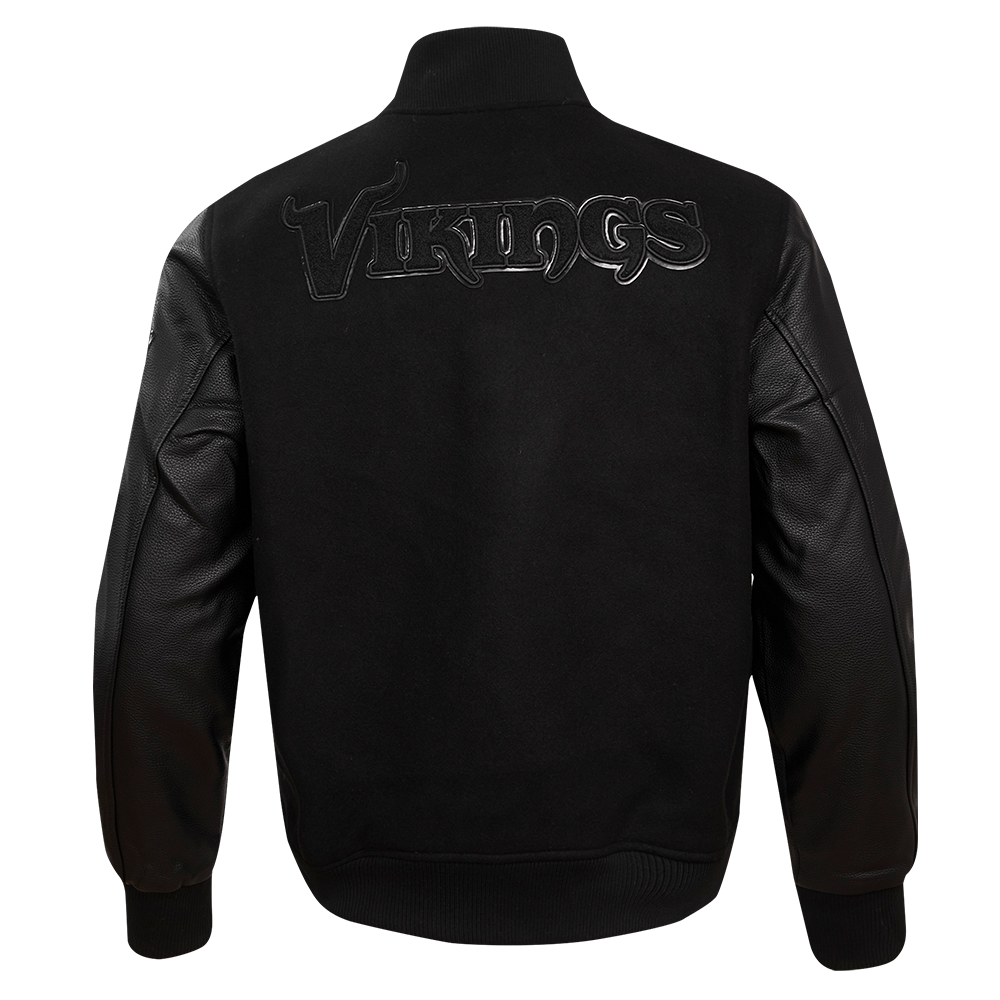 NFL MINNESOTA VIKINGS TRIPLE BLACK MEN'S WOOL VARSITY JACKET (TRIPLE BLACK MEN'S)