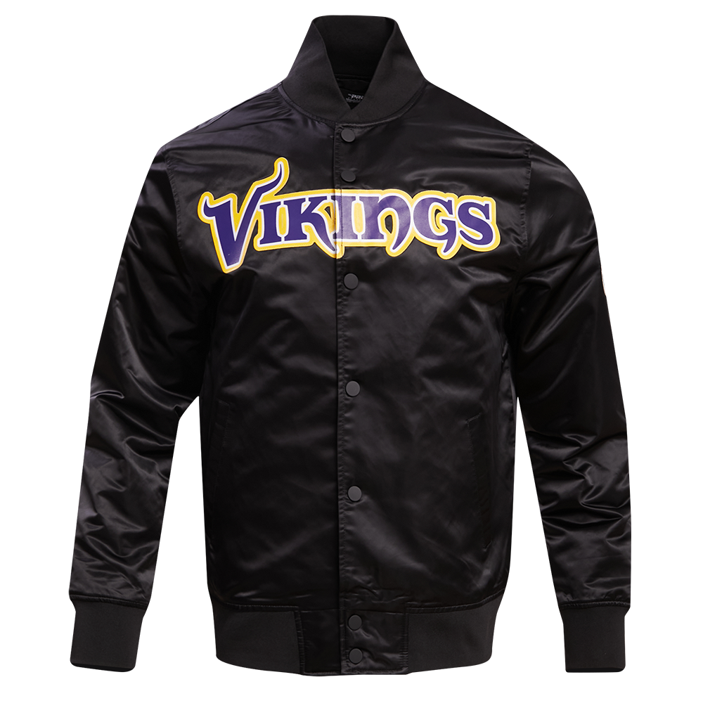 NFL MINNESOTA VIKINGS BLOUSON EN SATIN À GRAND LOGO POUR HOMME (NOIR)