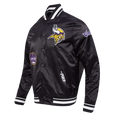 NFL MINNESOTA VIKINGS OLD ENGLISH MEN'S RIB SATIN JACKET (BLACK)
