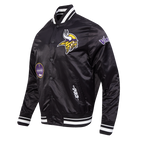 NFL MINNESOTA VIKINGS OLD ENGLISH MEN'S RIB SATIN JACKET (BLACK)