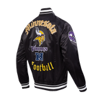 NFL MINNESOTA VIKINGS OLD ENGLISH MEN'S RIB SATIN JACKET (BLACK)