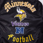 NFL MINNESOTA VIKINGS OLD ENGLISH MEN'S RIB SATIN JACKET (BLACK)