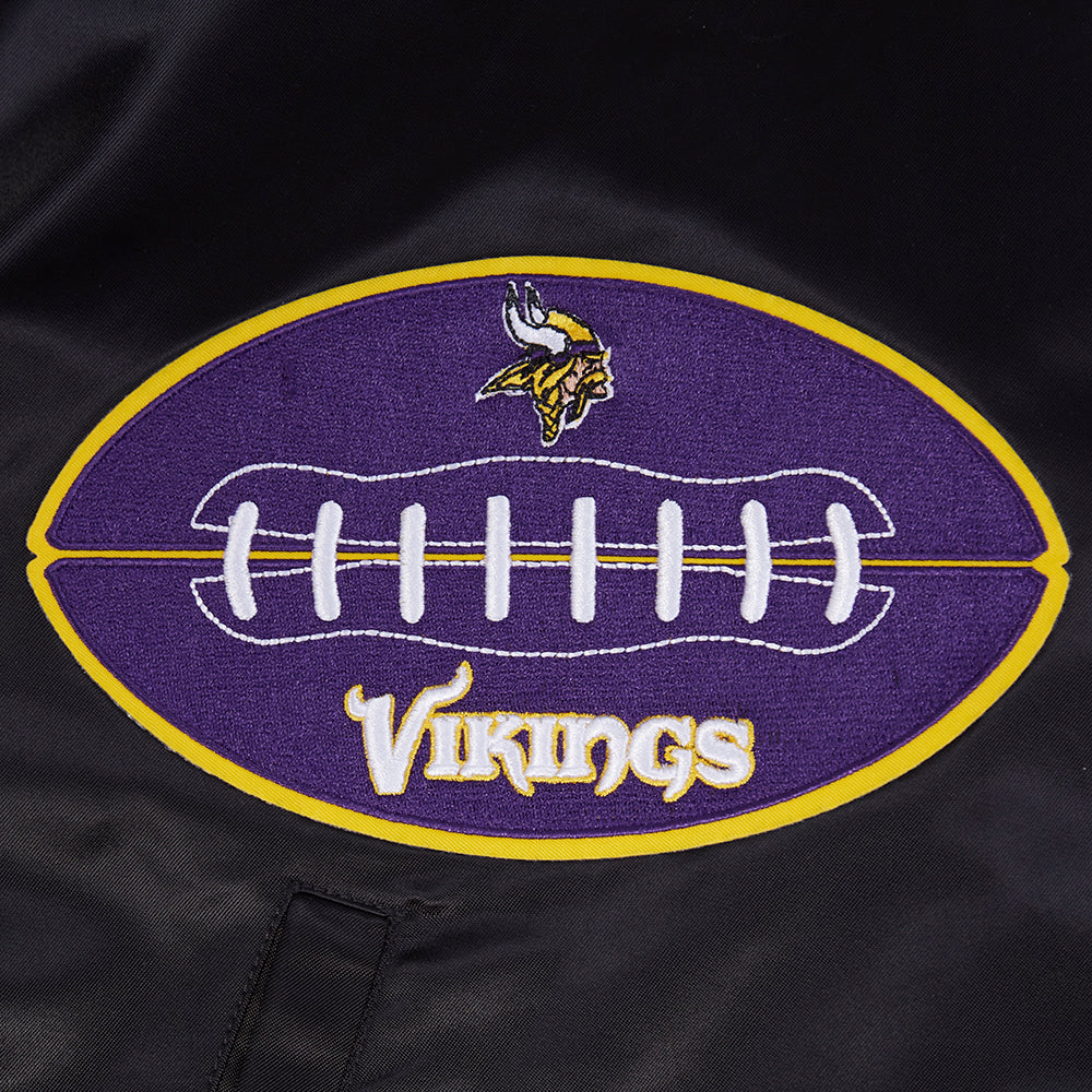 NFL MINNESOTA VIKINGS OLD ENGLISH MEN'S RIB SATIN JACKET (BLACK)
