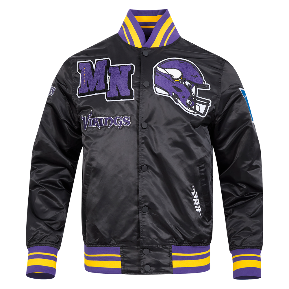 NFL MINNESOTA VIKINGS MASH UP MEN'S RIB SATIN JACKET (BLACK/PURPLE)