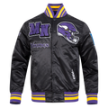NFL MINNESOTA VIKINGS MASH UP MEN'S RIB SATIN JACKET (BLACK/PURPLE)