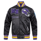 NFL MINNESOTA VIKINGS MASH UP MEN'S RIB SATIN JACKET (BLACK/PURPLE)