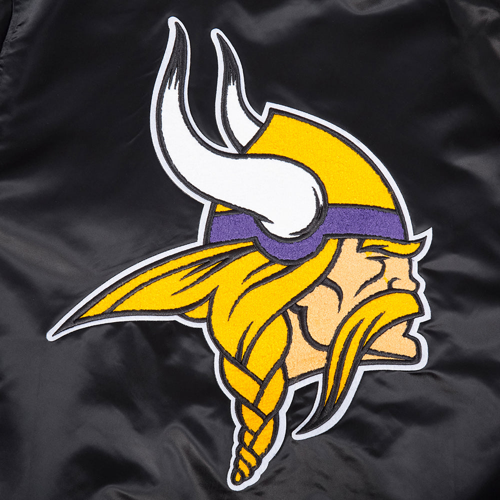 NFL MINNESOTA VIKINGS MASH UP MEN'S RIB SATIN JACKET (BLACK/PURPLE)